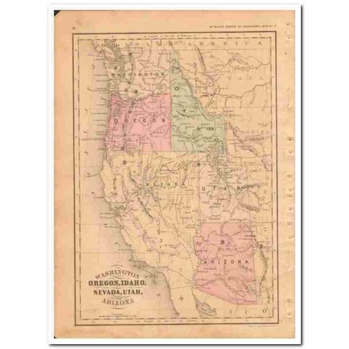 washington oregon idaho nevada utah arizona 1882 hand colored old map