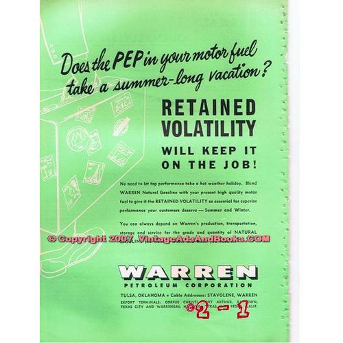 WARREN PETROLEUM 1955 gas oil natural gasoline motor fuel vintage ad
