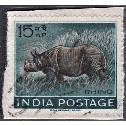 India, 1962-63 15np Rhino, SG 460 (Scott #362), used on piece