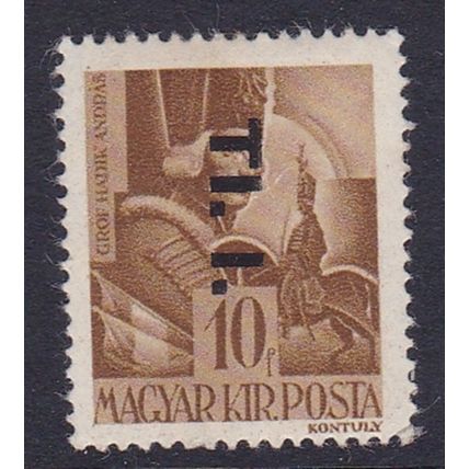 HUNGARY 1946 OVERPRINTED TI I ON 10f BROWN MINT SG882