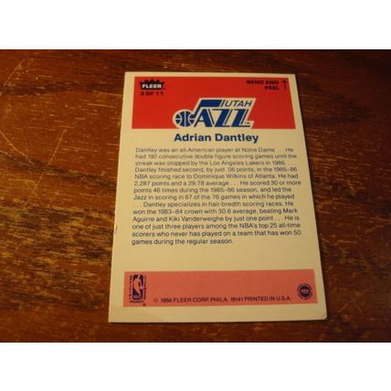 1986/87 Fleer, Sticker Insert, ADRIAN DANTLEY, Jazz, #3, HOF