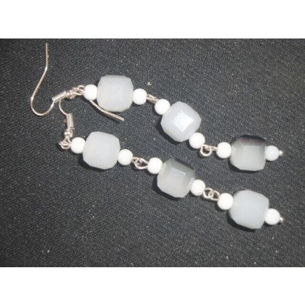 Exceptional blue EP on milky white crystal glass cube earrings