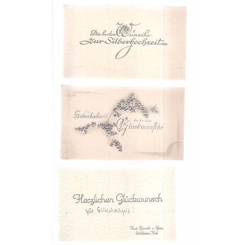 3 x German 25th silver wedding anniversary gift cards...early 20th c. (a) /