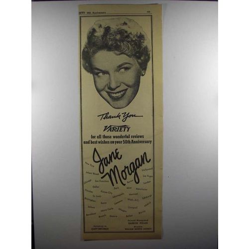 1956 Jane Morgan Ad - Thank You Variety