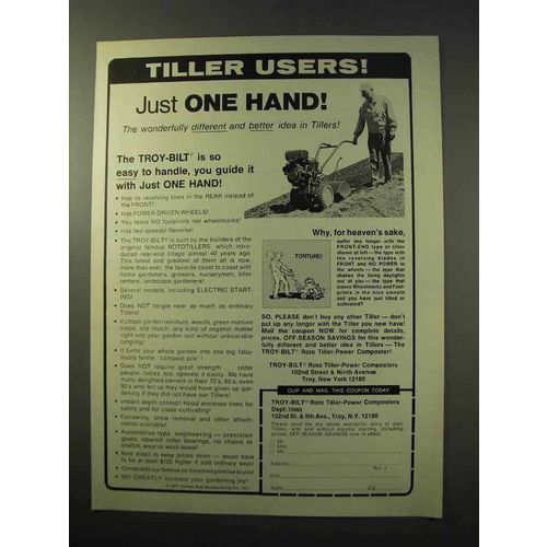 1977 Troy-Bilt Roto Tiller Ad - Just One Hand