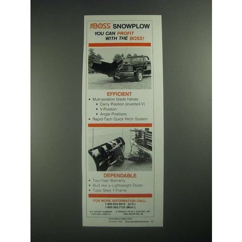 1987 The Boss Snowplow Ad - You Can Profit With the Boss