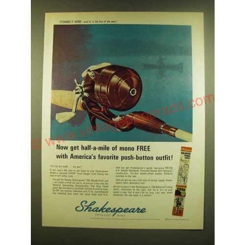 1966 Shakespeare 1765 WonderFlyte Fishing Reel Ad - Now get half-a-mile of mono