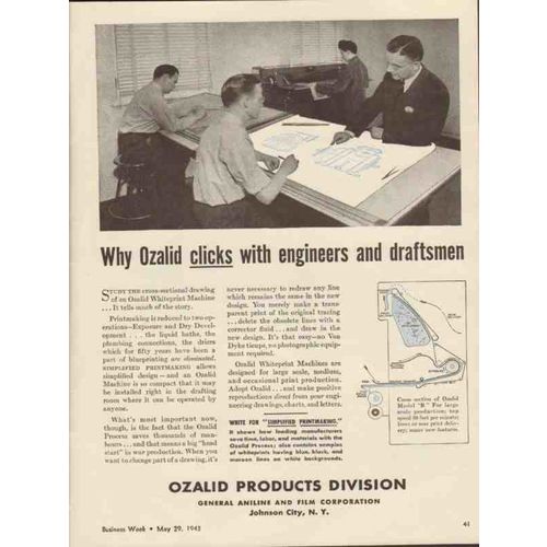 GENERAL ANILINE FILM COMPANY 1943 Ozalid clicks engineers vintage ad