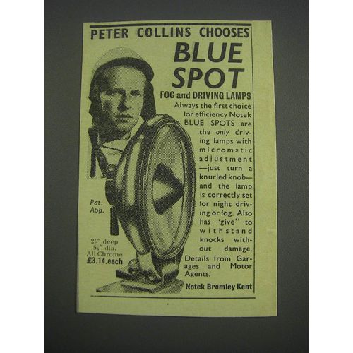 1957 Blue Spot Driving Lights Ad - Peter Collins chooses