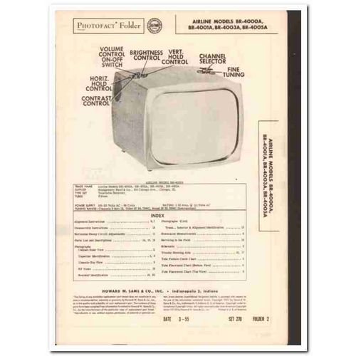 airline models br-400xa 15-tube tv television sams photofact manual