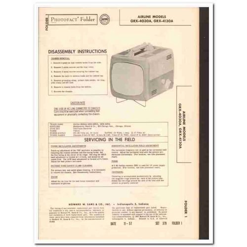 airline models grx-4030a grx-4130a tv television sams photofact manual