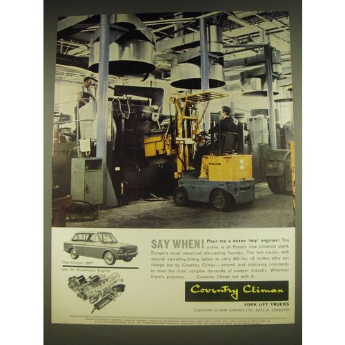 1963 Coventry Climax Fork Lift Trucks Ad - Pour me a dozen Imp Engines