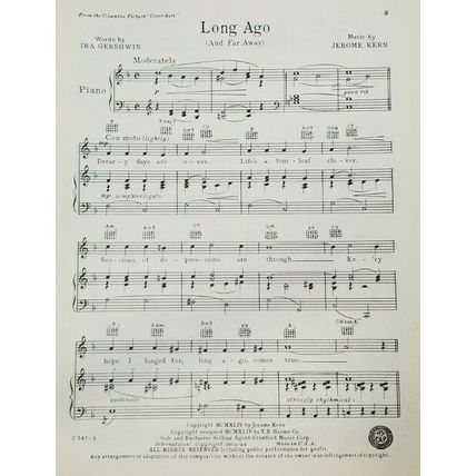 1944 Long Ago (And Far Away) Cover Girl by Jerome Kern Sheet Music (K10i)