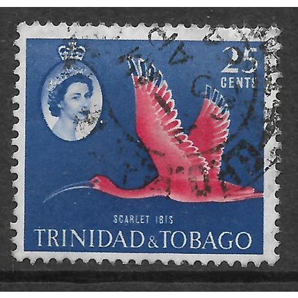 TRINIDAD & TOBAGO 1960 25c ROSE CARMINE & DEEP BLUE SCARLET IBIS SG292 FINE USED