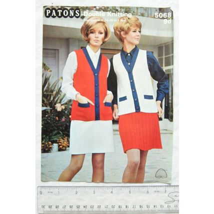 Vintage: Patons 5068 sleeveless cardigan & pleated skirt, DK