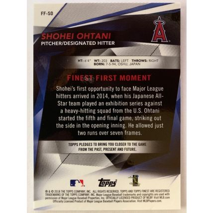 2018 Finest Firsts #FFSO Shohei Ohtani