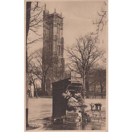 French Floods Rainy Weather Flooded Deserted Flower Stand Vendor Old Postcard
