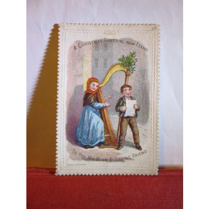 small VICTORIAN CHRISTMAS GREETINGS CARD by Dean 96 x 64 mm SINGLE SIDED /