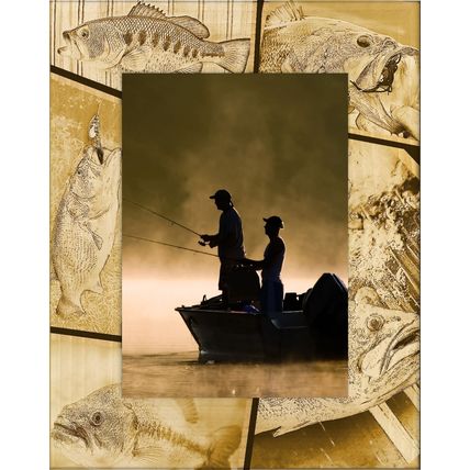 Bass Fishing Laser Engraved Wood Picture Frame Portrait (5 x 7)