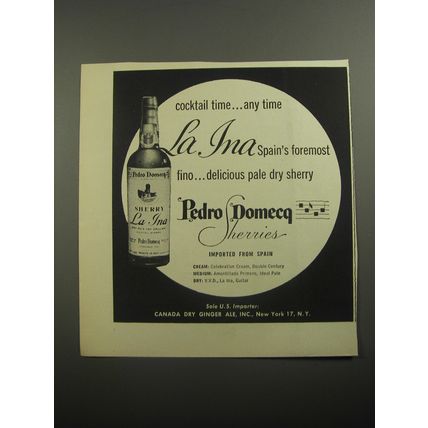1956 Pedro Domecq La Ina Sherry Ad - Cocktail time any time