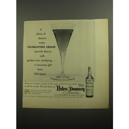 1956 Pedro Domecq Celebration Cream Sherry Ad - In place of dessert