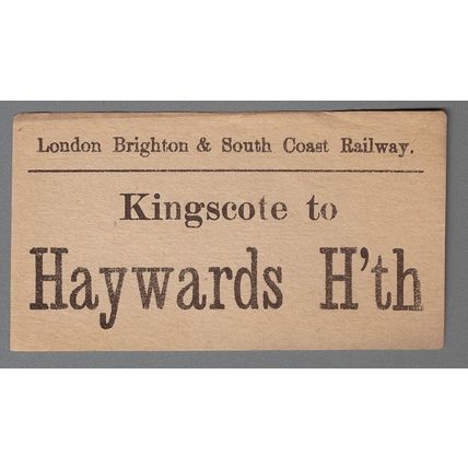 LONDON BRIGHTON & SOUTH COAST RAILWAY LUGGAGE LABEL -KINGSCOTE to HAYWARDS HEATH