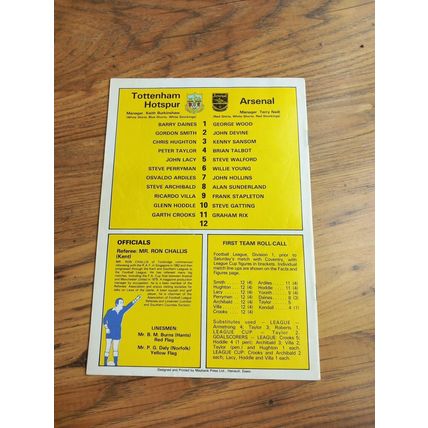 1980/81 League Cup 4th Round Programme & Ticket - Tottenham / Spurs v Arsenal