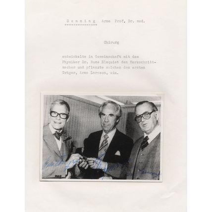 Arne Larsson Ake Senning Rune Elmqvist First Pacemaker Operation Signed Photo