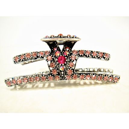 Art deco silver metal hair claw clip with crystals