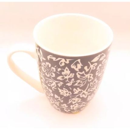 Floral Pattern Mug Fine China Grey & White Ceramic 10.5 CM Gift Tableware