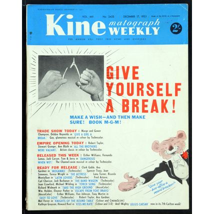 KINE WEEKLY 1953 How To Marry a Millionaire, Houdini UK MAGAZINE