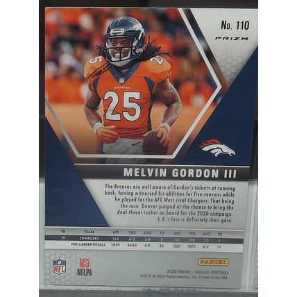 2020 Panini Mosaic MELVIN GORDON III (Broncos) Prizm #110