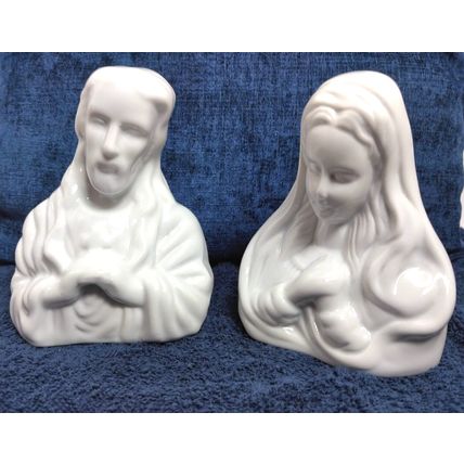 Joseph And Blessed Virgin Mary Glazed White WBI Figurines Ceramic - Vintage