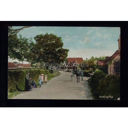 TQ3859 - Sussex - Family & Pony & Trap in Lane, Ardingley Village - postcard