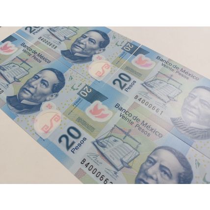 Mexico UNCIRCULATED $20 Pesos polymer 2018 Benito Juárez. Lot of 4 consecutive
