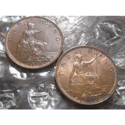 2 x 1930 George V farthing.