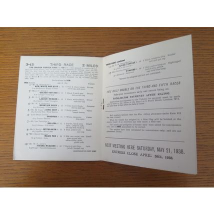 1938 MARKET RASEN HORSE RACE CARD