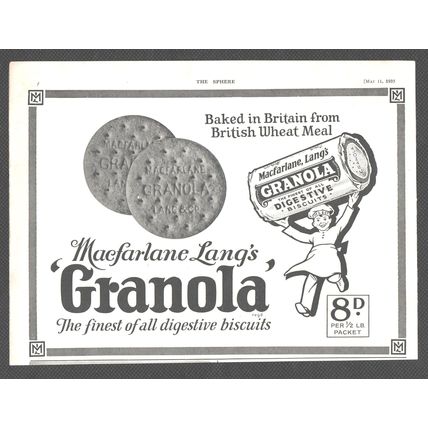 GRANOLA DIGESTIVE BISCUITS :- Original Vintage 1935 Magazine Advert