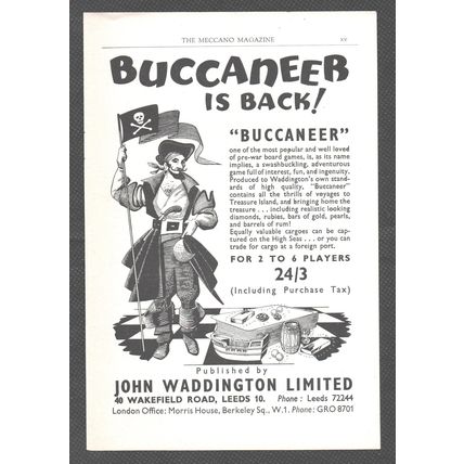 BUCCANEER by JOHN WADDINGTON of LEEDS board game : Original Vintage 1960 Advert