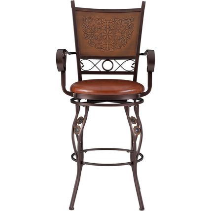 Powell Company Big and Tall Copper Stamped Back Barstool with Arms Bar Stool, Br