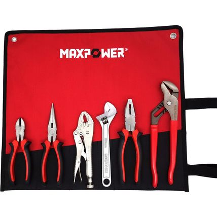 MAXPOWER Wrench and Pliers Set, 6 Piece Kitbag. 7" Locking, 10" Groove Joint, 8"