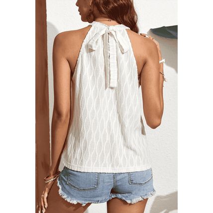 Beige Frenchy Lace Trim Textured Halter Tank Top