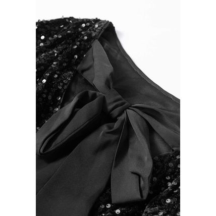 Black Sequin Long Sleeve Knot Cutout Back Mini Dress
