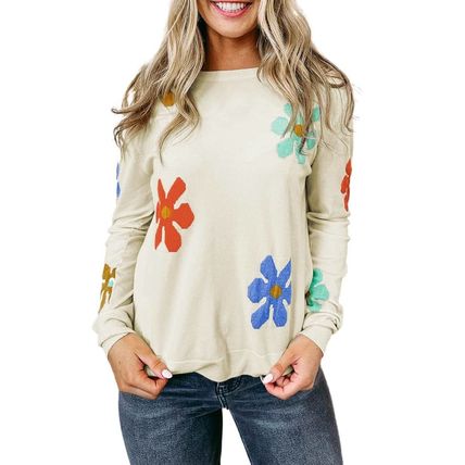 White Sweet Floral Pullover Sweater
