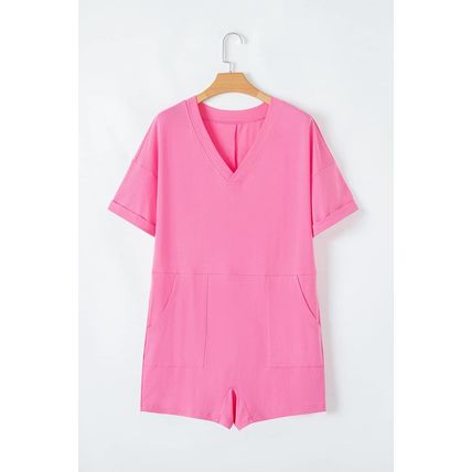 Bonbon Loose Half Sleeve V Neck Knit Romper