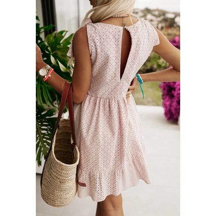 Delicacy Embroidered Eyelets Ruffled Hem Sleeveless Mini Dress