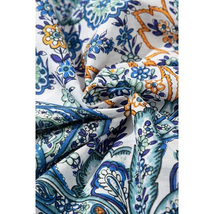 Blue Bohemian Paisley Floral V Neck Short Sleeve Mini Dress