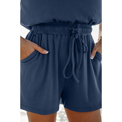 Ashleigh Blue Knit Open Back Cap Sleeve Drawstring Romper