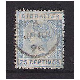 GIBRALTAR 1889 SG26 25c ULTRAMARINE FINE USED