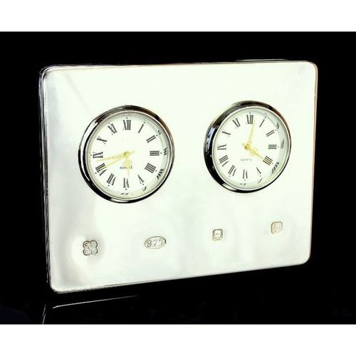 Hallmark 925 Sterling Silver Mounted Twin Dial Clock GK&CK London Jewellery 2533